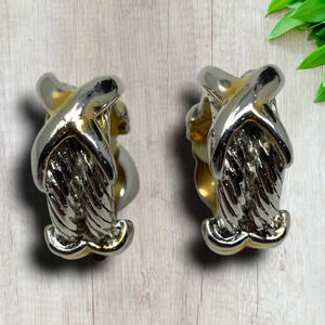 Vintage 1980s Earrings Chunky X Wrapped Semi Hoop Cluster Clip On Huggie Wrap